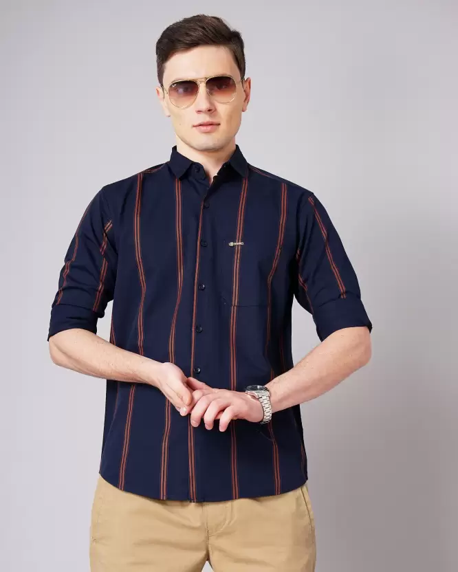 Over Size Strip Men Dark Blue Shirt